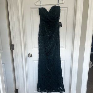 Strapless Lace Evening Gown Dark Green-